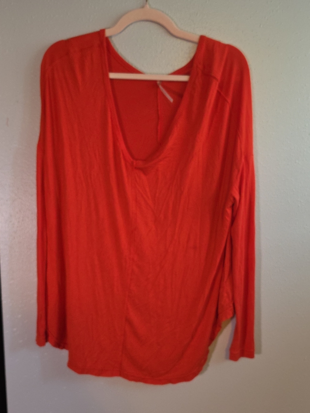 Free People Lightweight Long Sleeve V-Neck Top - Bright Orange